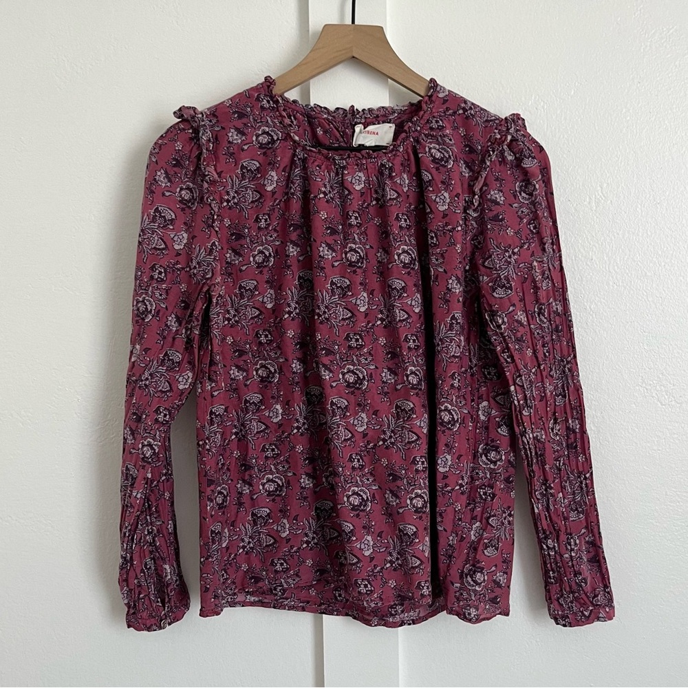 Xirena Purple Floral Long Sleeve Ruffle Top